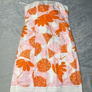 Lilly Pulitzer Vintage Umbrella Print Strapless Dress size 8 Orange Pink